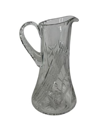 Clear Cut Glass Pitcher with Floral Etching [G4288]