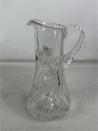 Clear Cut Glass Pitcher with Floral Etching [G4288]