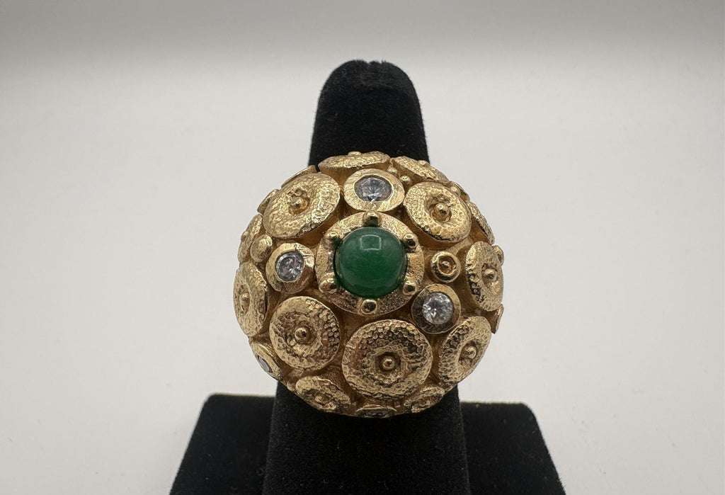 Rivka Friedman China Gold Clad Stone & CZ Domed Statement Ring Size 7.5 (Stone Variant A)
