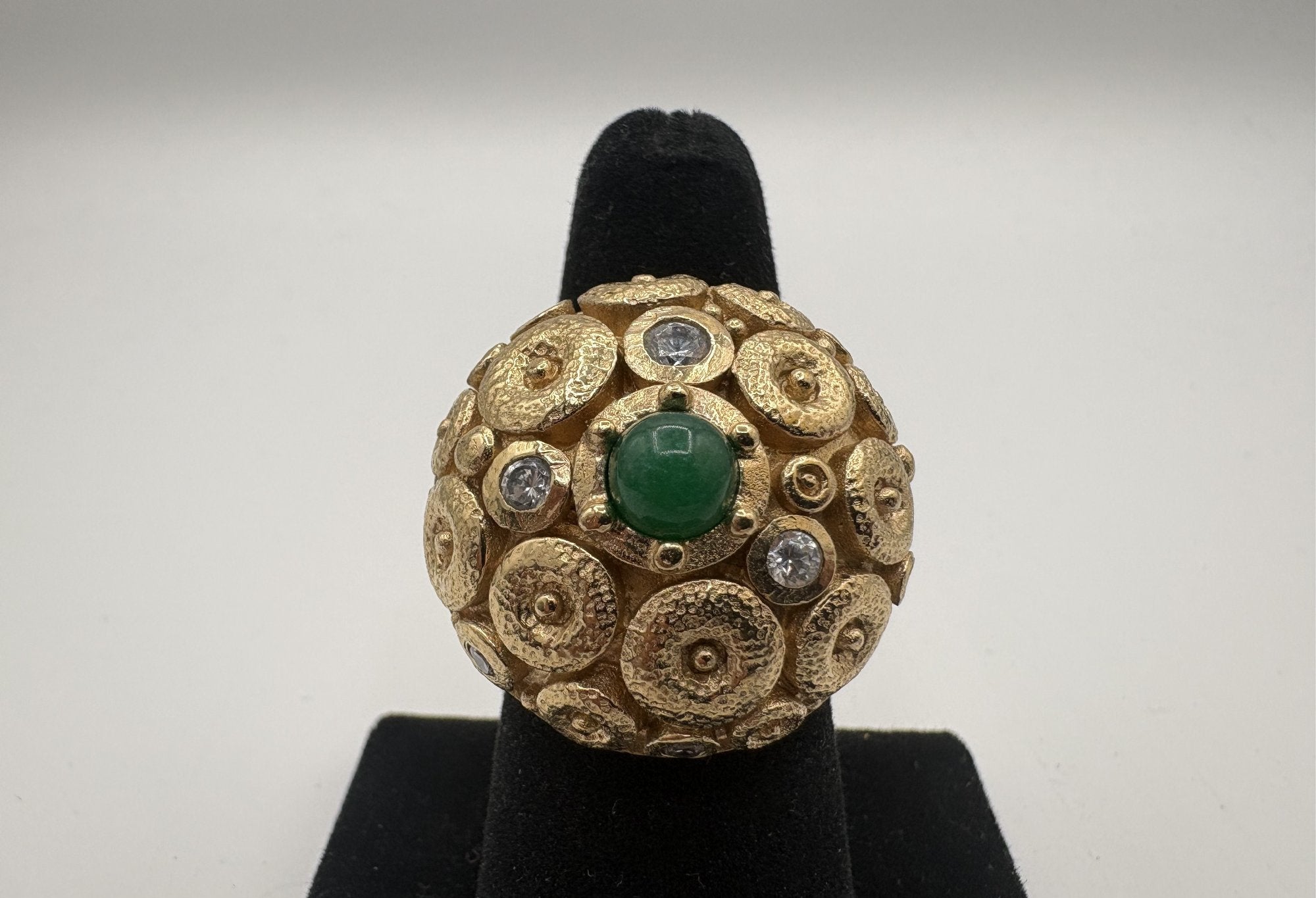 Rivka Friedman China Gold Clad Stone & CZ Domed Statement Ring Size 7.5 (Stone Variant A)