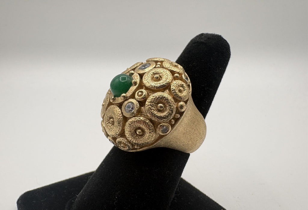 Rivka Friedman China Gold Clad Stone & CZ Domed Statement Ring Size 7.5 (Stone Variant A)