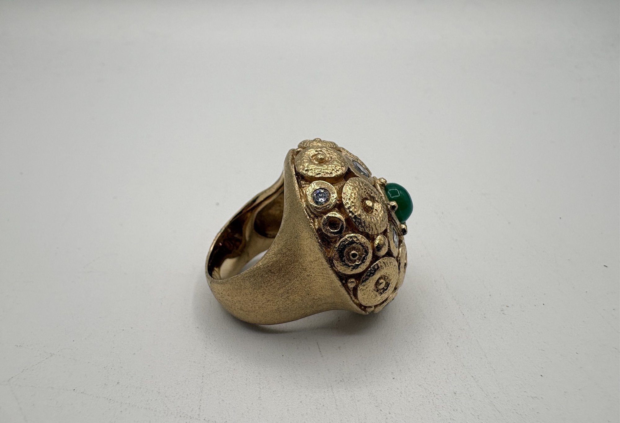 Rivka Friedman China Gold Clad Stone & CZ Domed Statement Ring Size 7.5 (Stone Variant A)