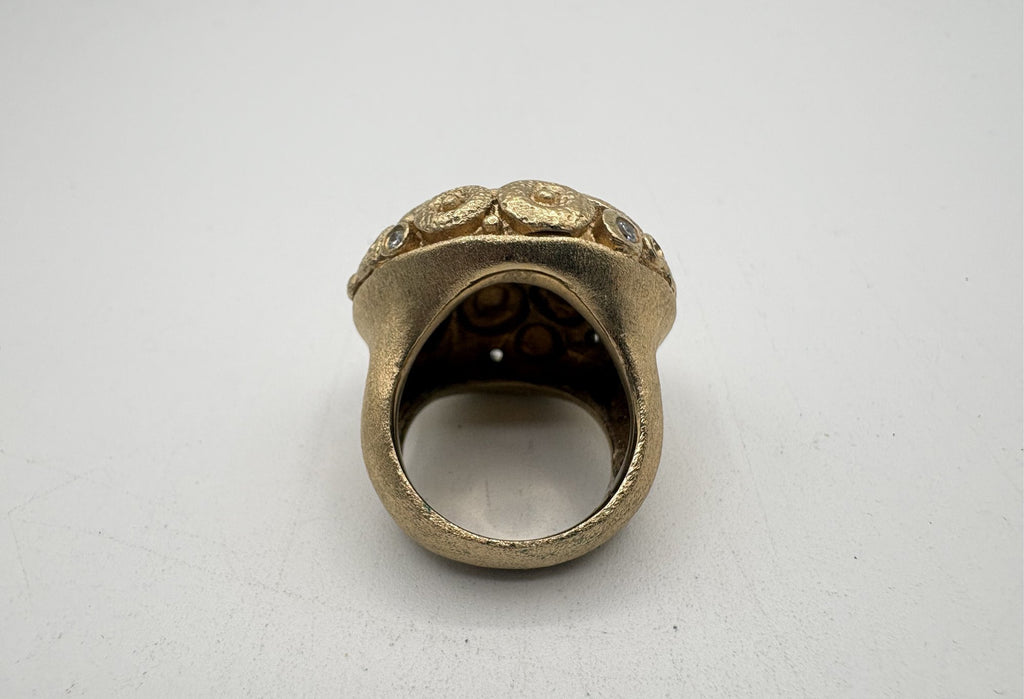 Rivka Friedman China Gold Clad Stone & CZ Domed Statement Ring Size 7.5 (Stone Variant A)