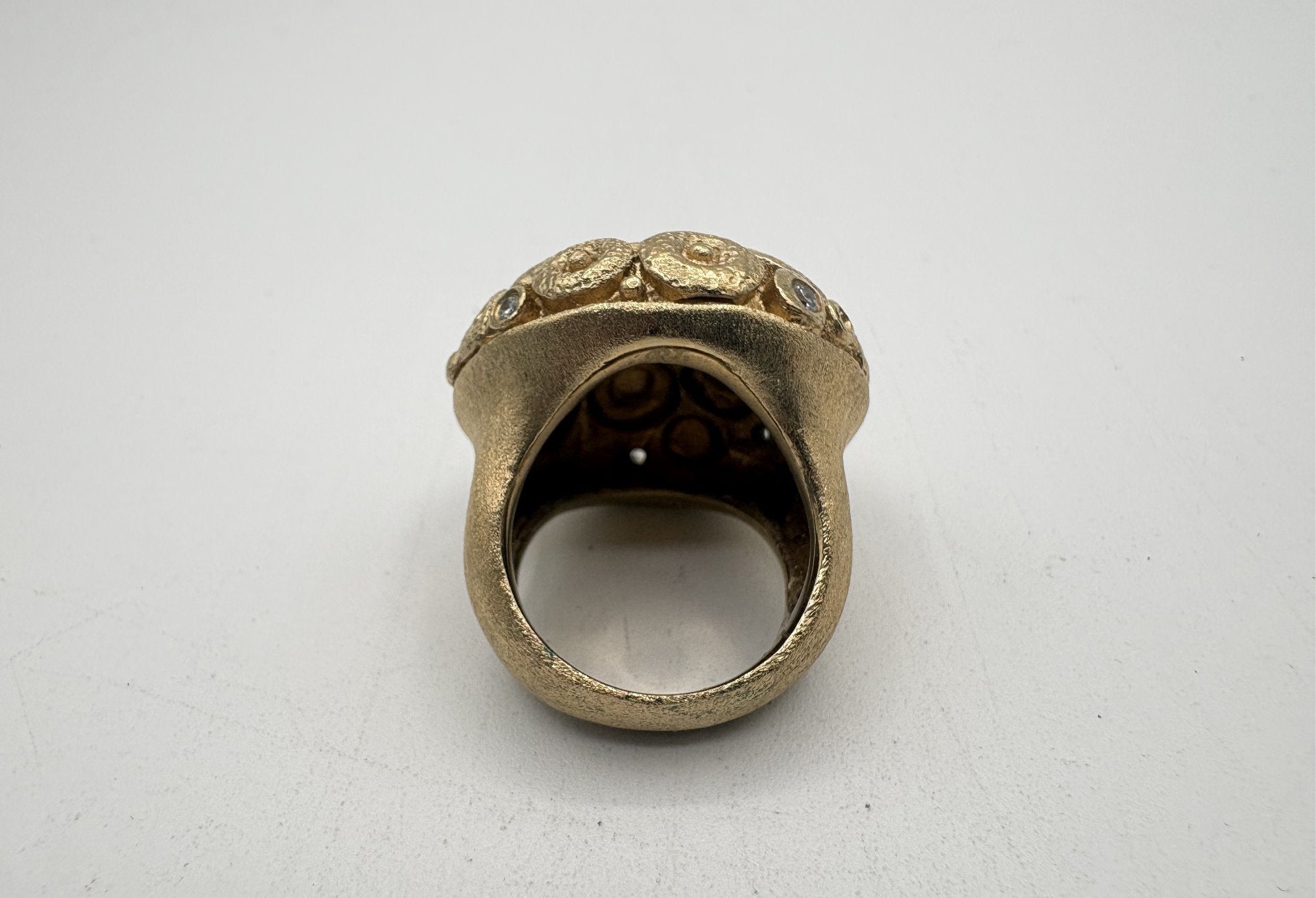 Rivka Friedman China Gold Clad Stone & CZ Domed Statement Ring Size 7.5 (Stone Variant A)