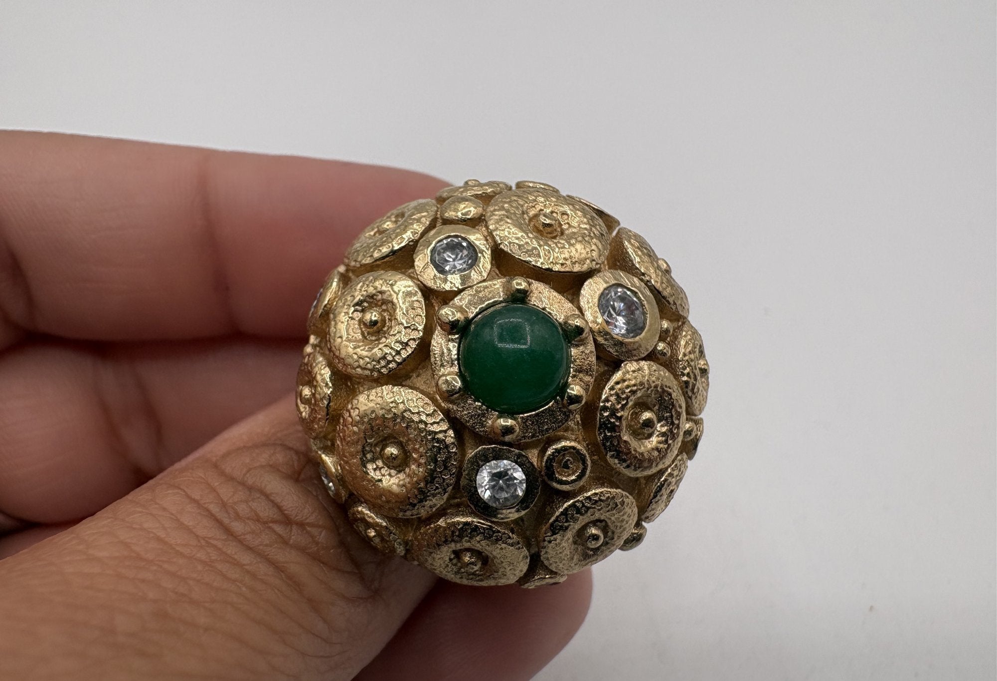 Rivka Friedman China Gold Clad Stone & CZ Domed Statement Ring Size 7.5 (Stone Variant A)