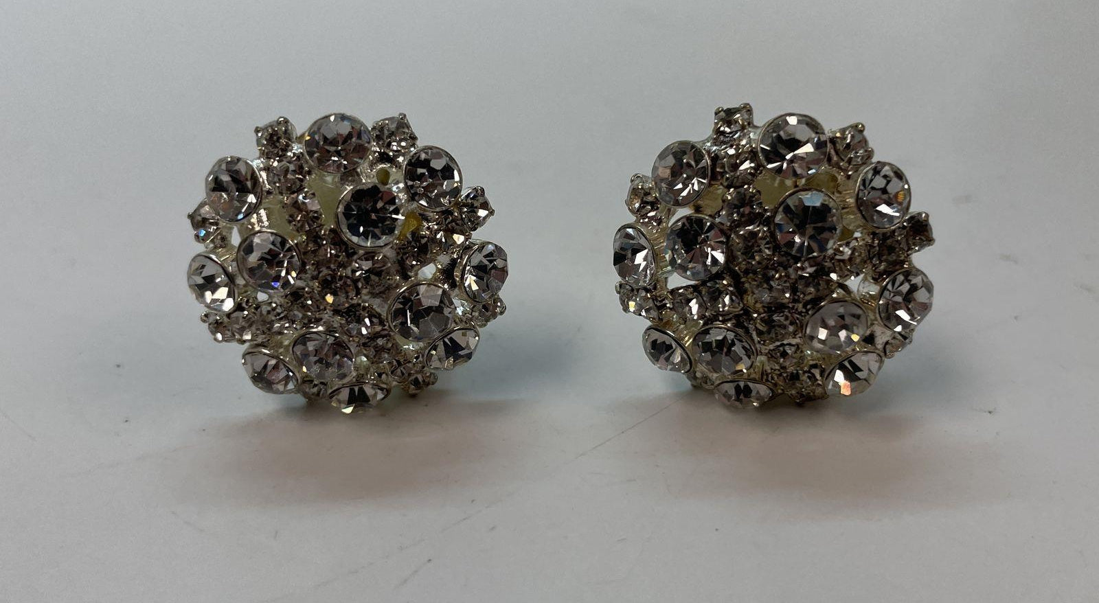 Silver-Tone Rhinestone Cluster Clip Earrings