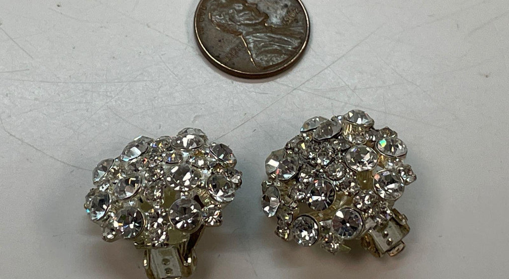 Silver-Tone Rhinestone Cluster Clip Earrings