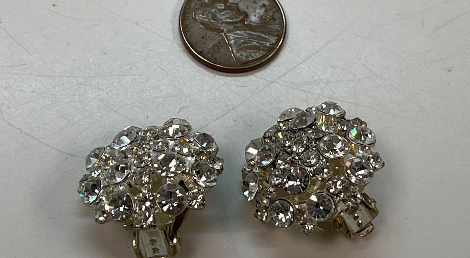 Silver-Tone Rhinestone Cluster Clip Earrings