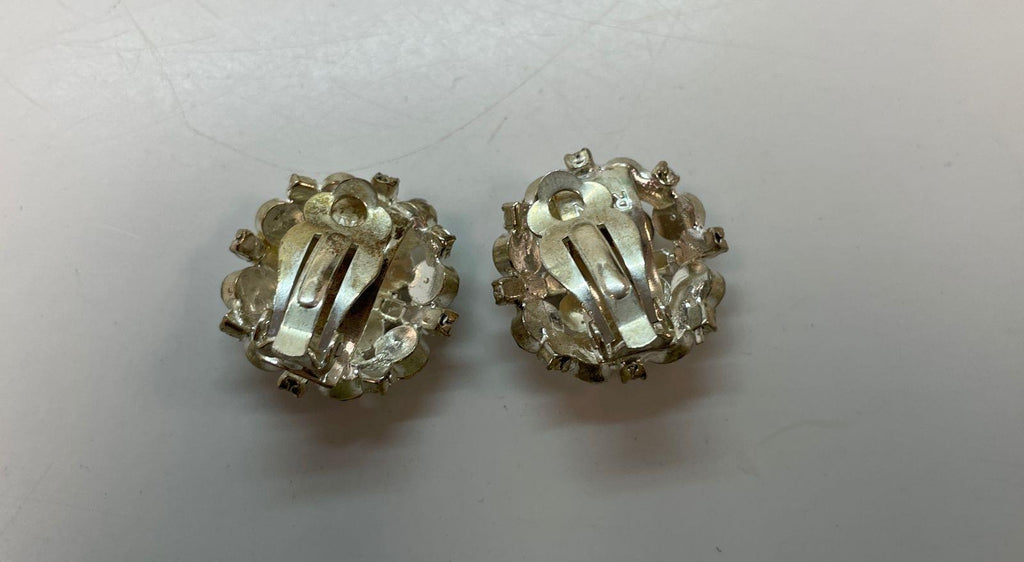 Silver-Tone Rhinestone Cluster Clip Earrings