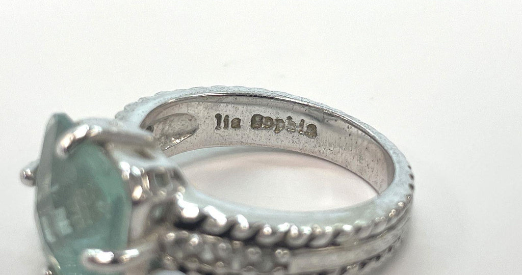 Silver Tone Lia Sophia Blue Glass Stone Ring 6.1g