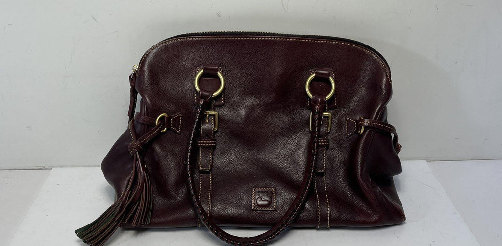 Dooney & Bourke Burgundy Pebbled Leather Satchel with Braided Handles