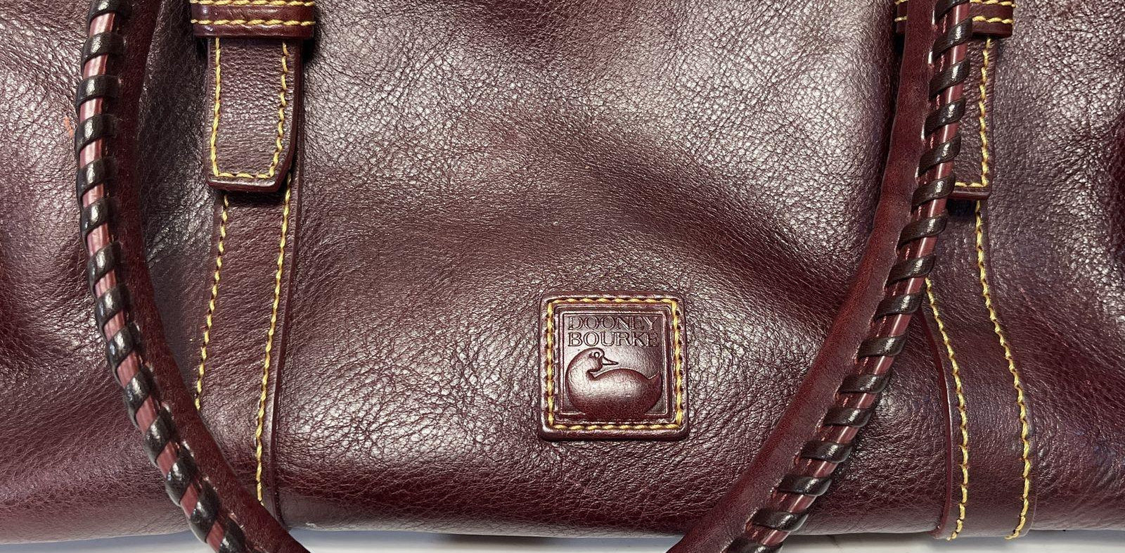 Dooney & Bourke Burgundy Pebbled Leather Satchel with Braided Handles