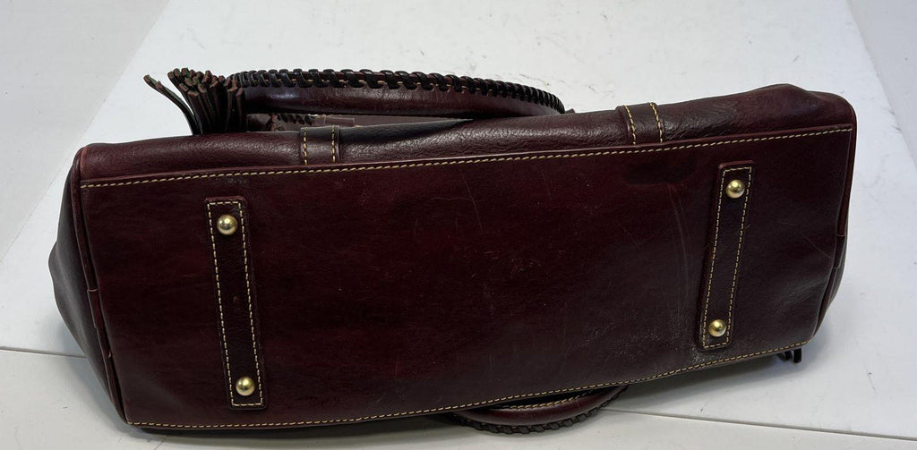Dooney & Bourke Burgundy Pebbled Leather Satchel with Braided Handles