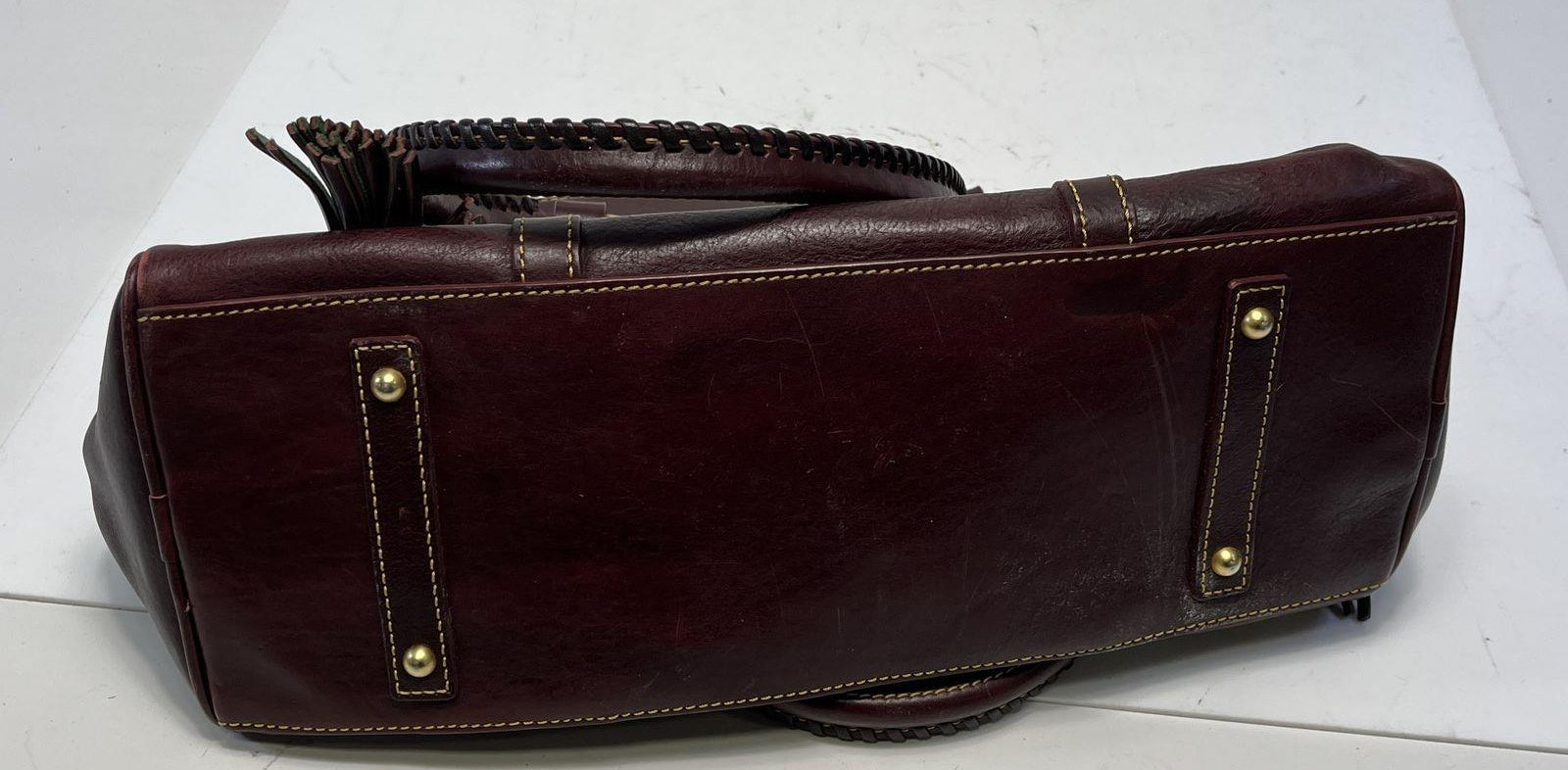Dooney & Bourke Burgundy Pebbled Leather Satchel with Braided Handles