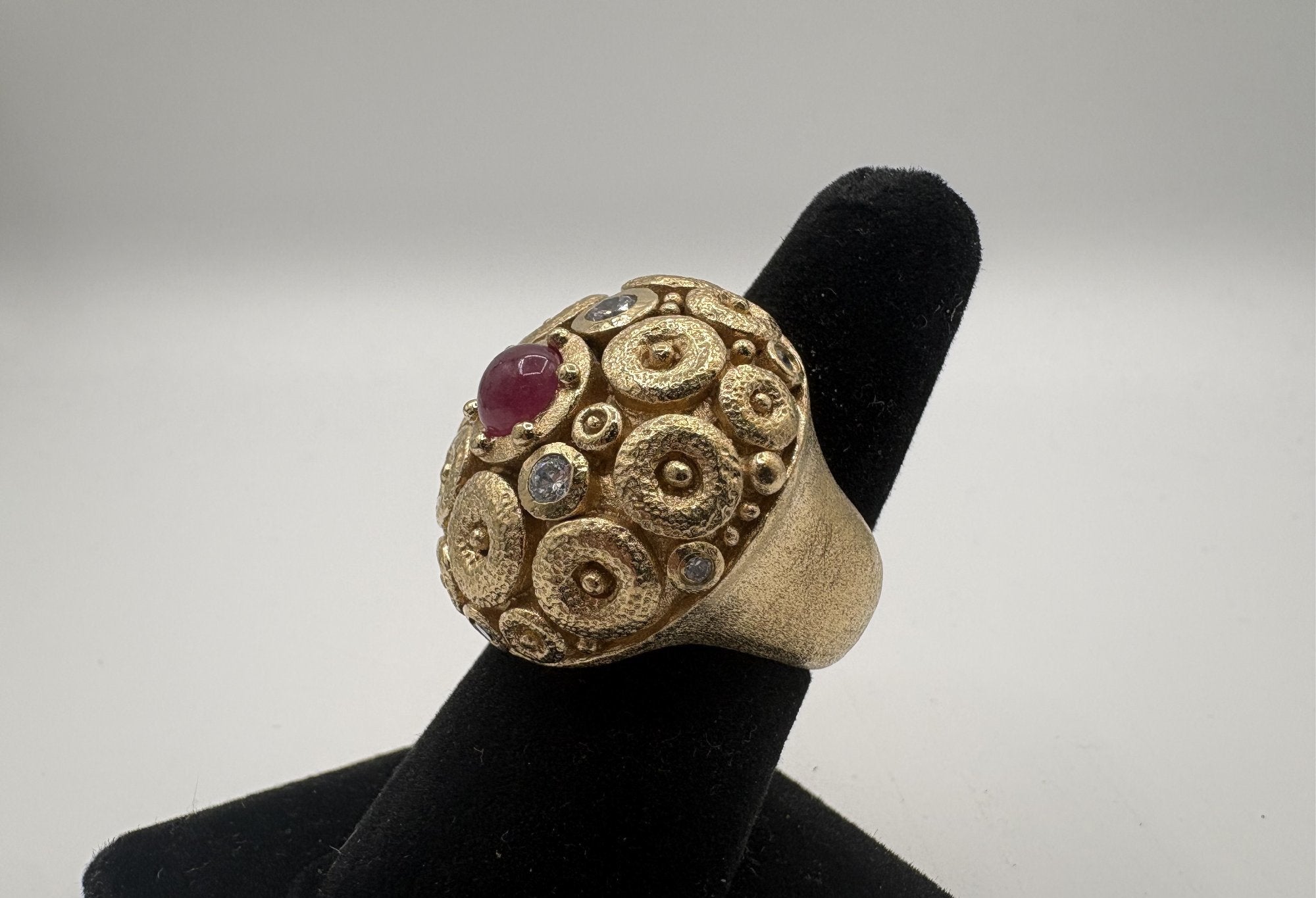 Rivka Friedman China Gold Clad Stone & CZ Domed Statement Ring Size 7.5 (Stone Variant B)