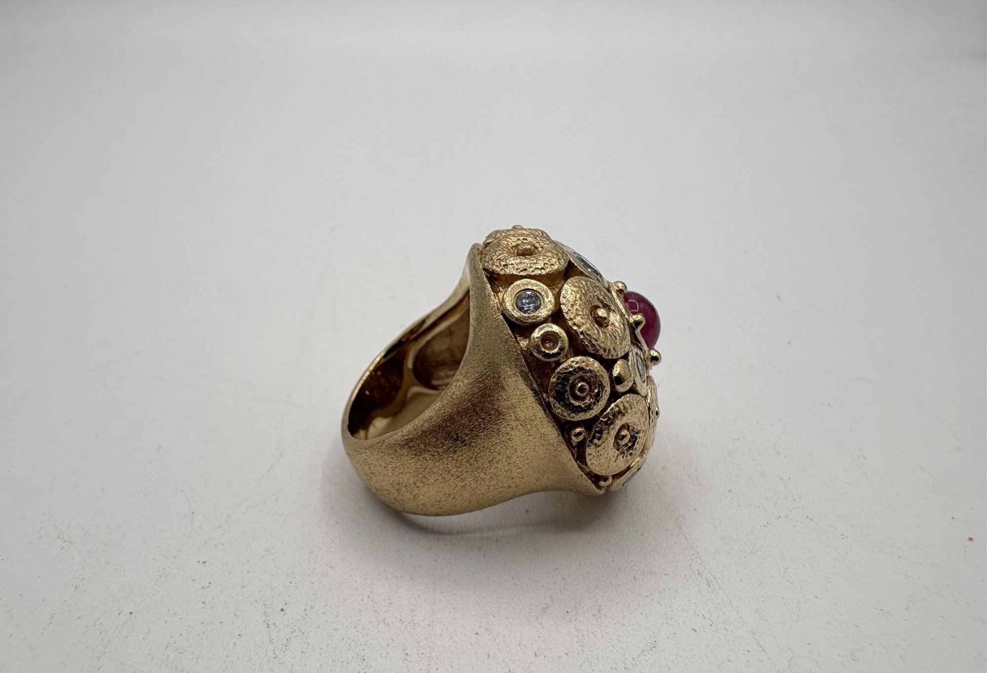 Rivka Friedman China Gold Clad Stone & CZ Domed Statement Ring Size 7.5 (Stone Variant B)
