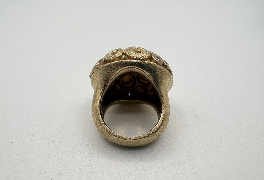Rivka Friedman China Gold Clad Stone & CZ Domed Statement Ring Size 7.5 (Stone Variant B)