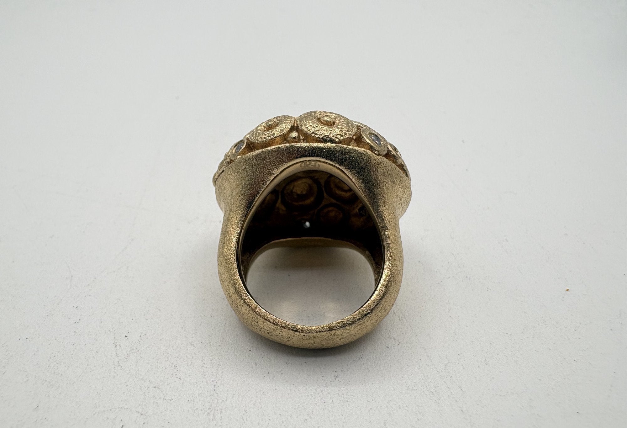 Rivka Friedman China Gold Clad Stone & CZ Domed Statement Ring Size 7.5 (Stone Variant B)