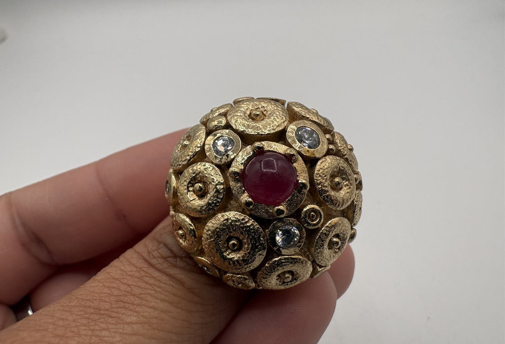 Rivka Friedman China Gold Clad Stone & CZ Domed Statement Ring Size 7.5 (Stone Variant B)