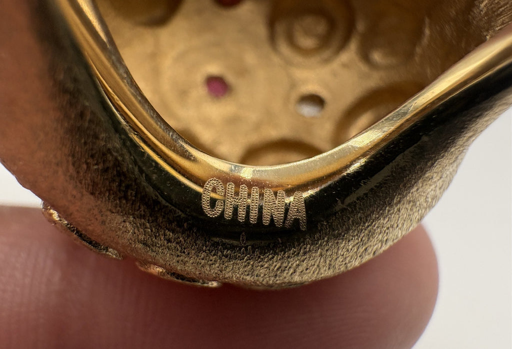 Rivka Friedman China Gold Clad Stone & CZ Domed Statement Ring Size 7.5 (Stone Variant B)