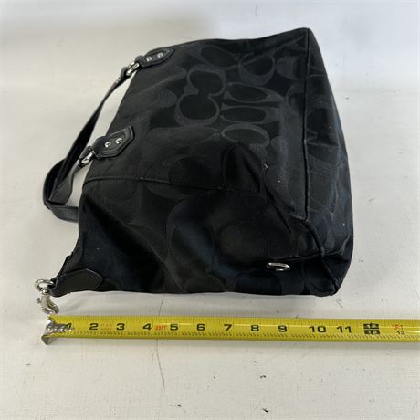Coach Signature Black Satin & Leather Satchel Handbag, 15 x 12 x 5 [C769]