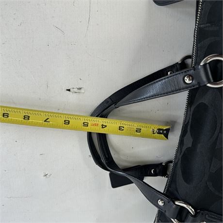 Coach Signature Black Satin & Leather Satchel Handbag, 15 x 12 x 5 [C769]