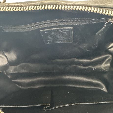 Coach Signature Black Satin & Leather Satchel Handbag, 15 x 12 x 5 [C769]
