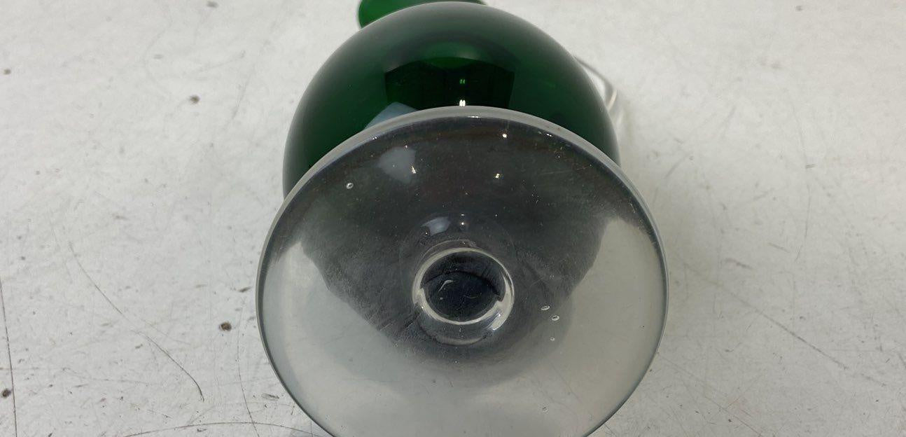 Vintage Emerald Green Glass Cruet Decanter with Clear Handle and Stopper