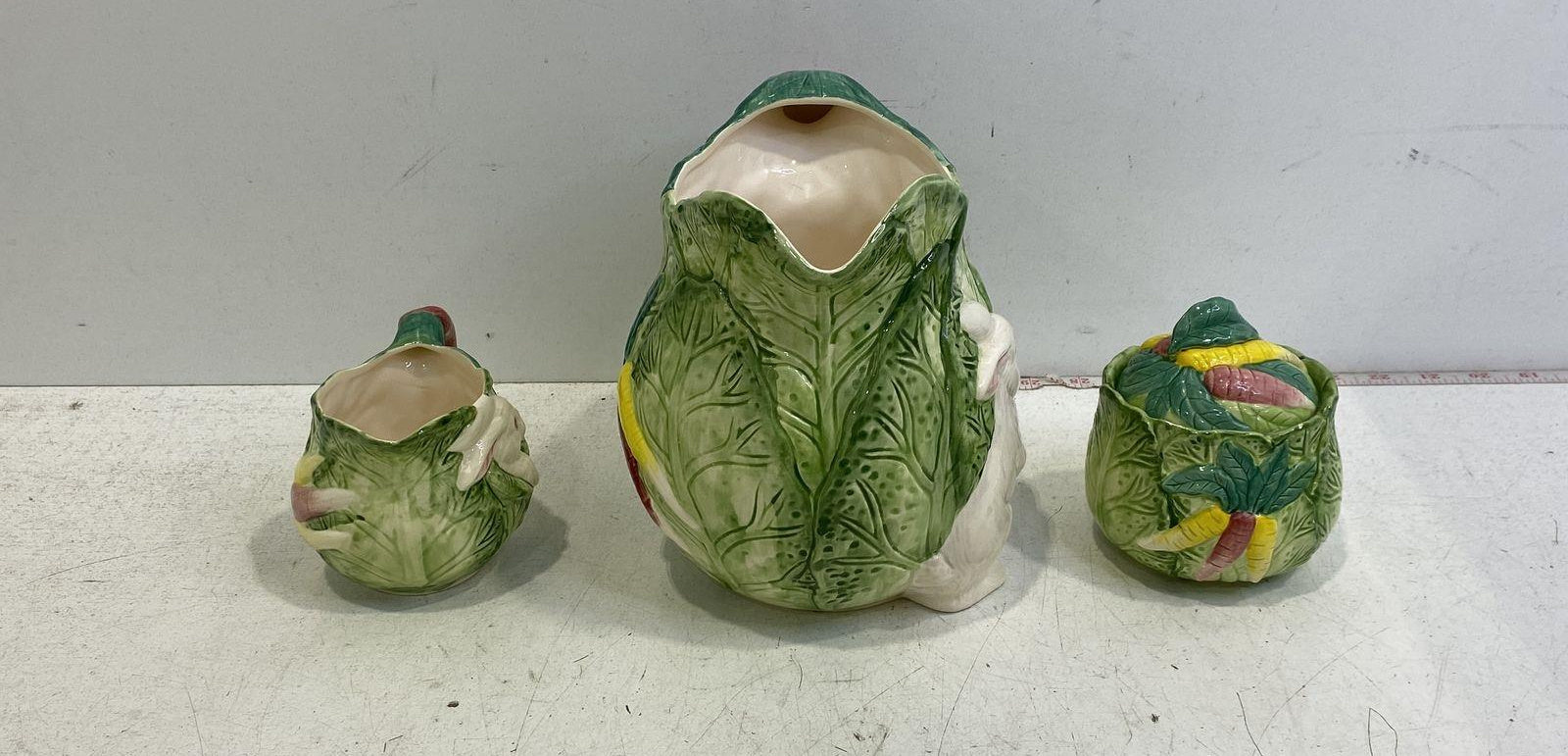 Bunny Lane Green Ceramic Cabbage Tea Set with Rabbit and Carrot Motifs
