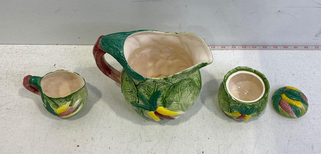 Bunny Lane Green Ceramic Cabbage Tea Set with Rabbit and Carrot Motifs