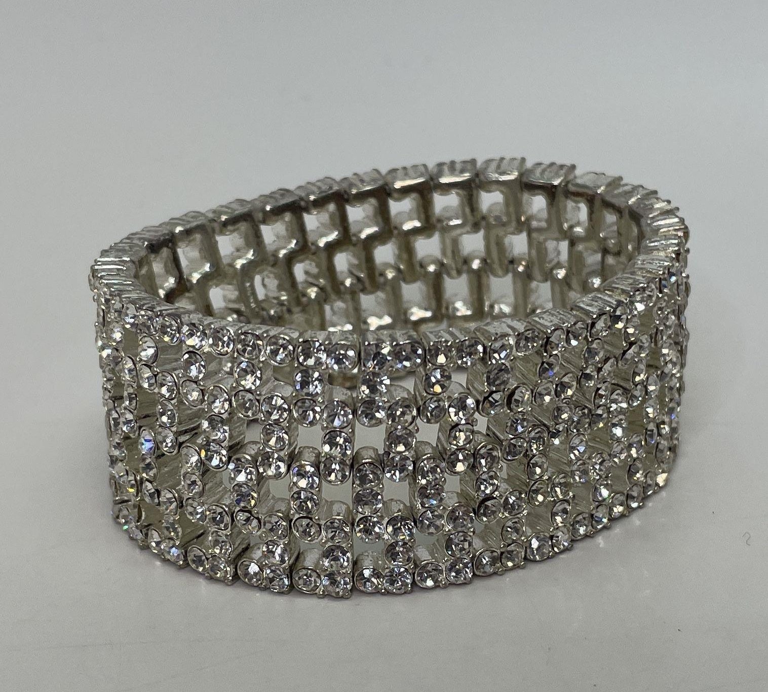 Silver-Tone Rhinestone Wide Stretch Bracelet