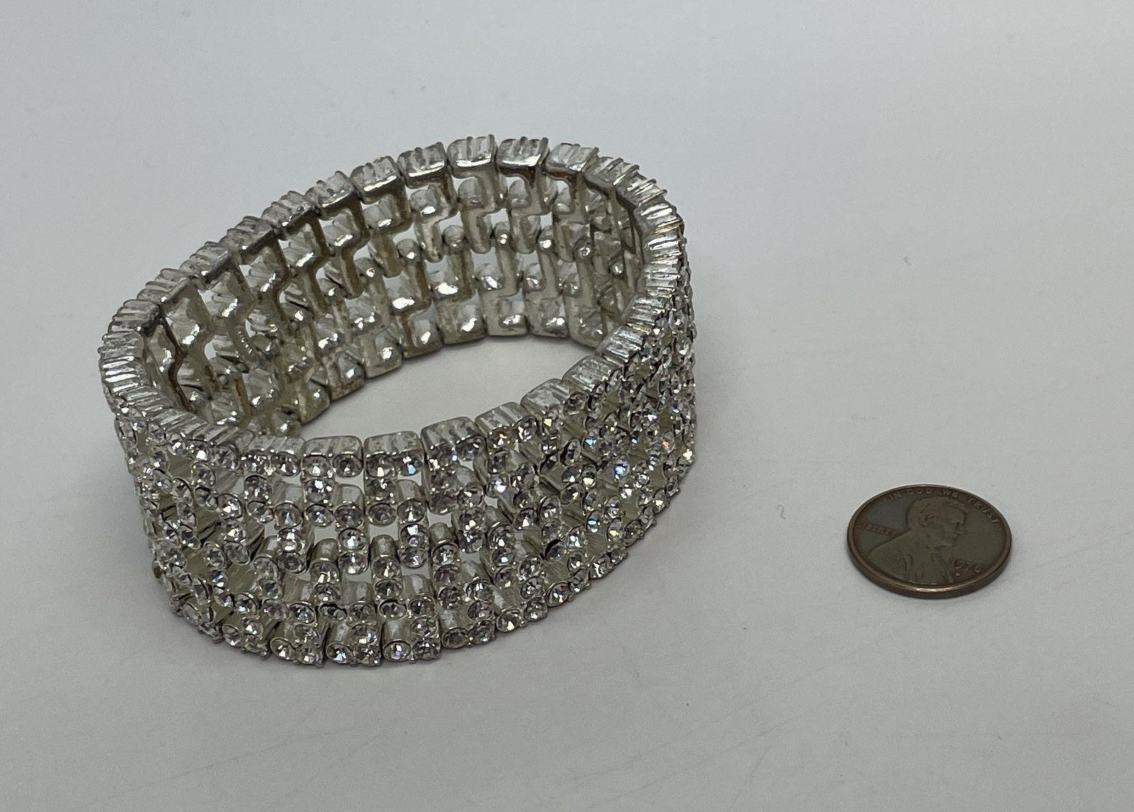 Silver-Tone Rhinestone Wide Stretch Bracelet