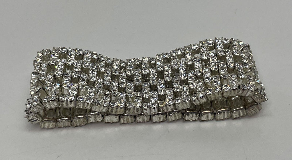 Silver-Tone Rhinestone Wide Stretch Bracelet