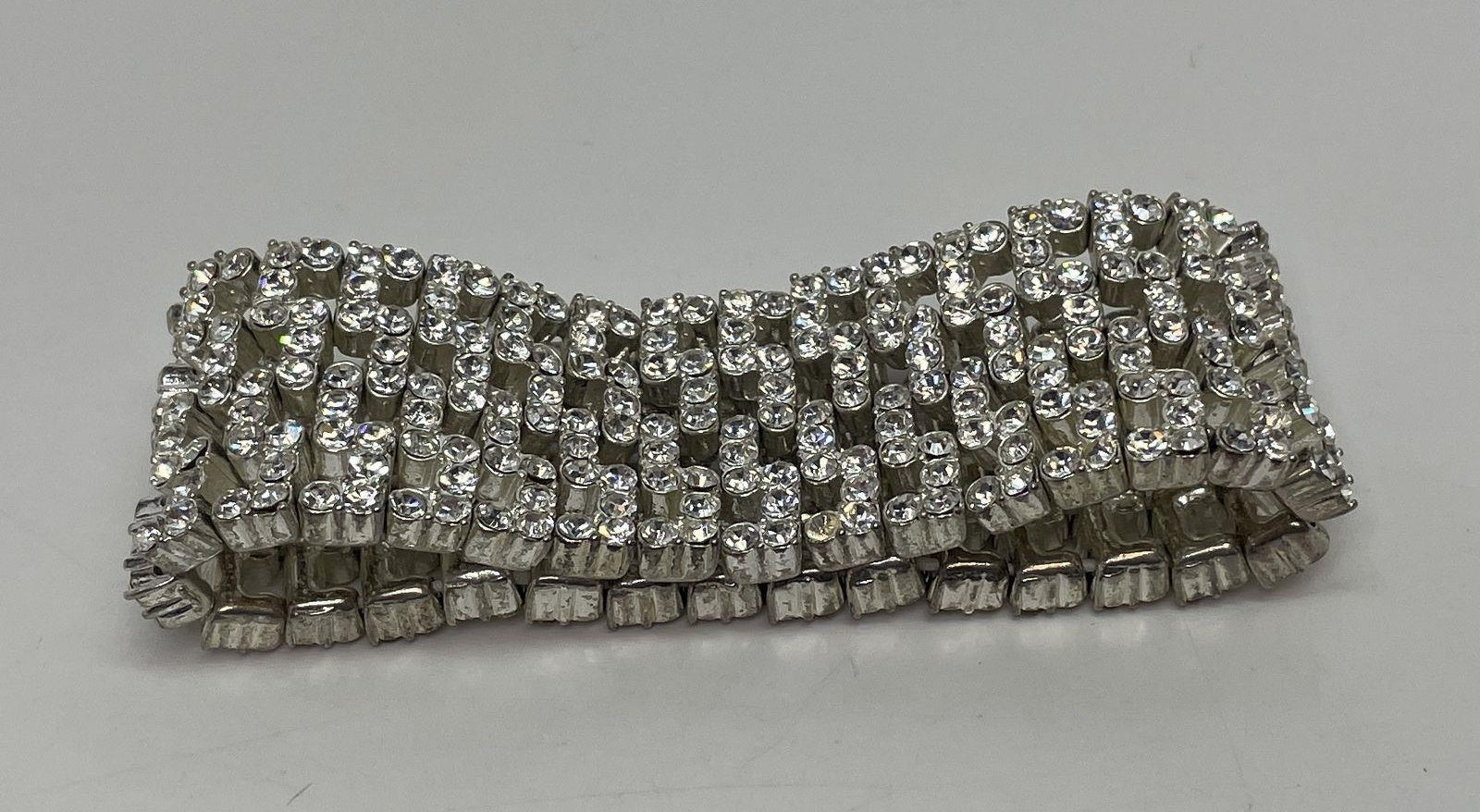 Silver-Tone Rhinestone Wide Stretch Bracelet