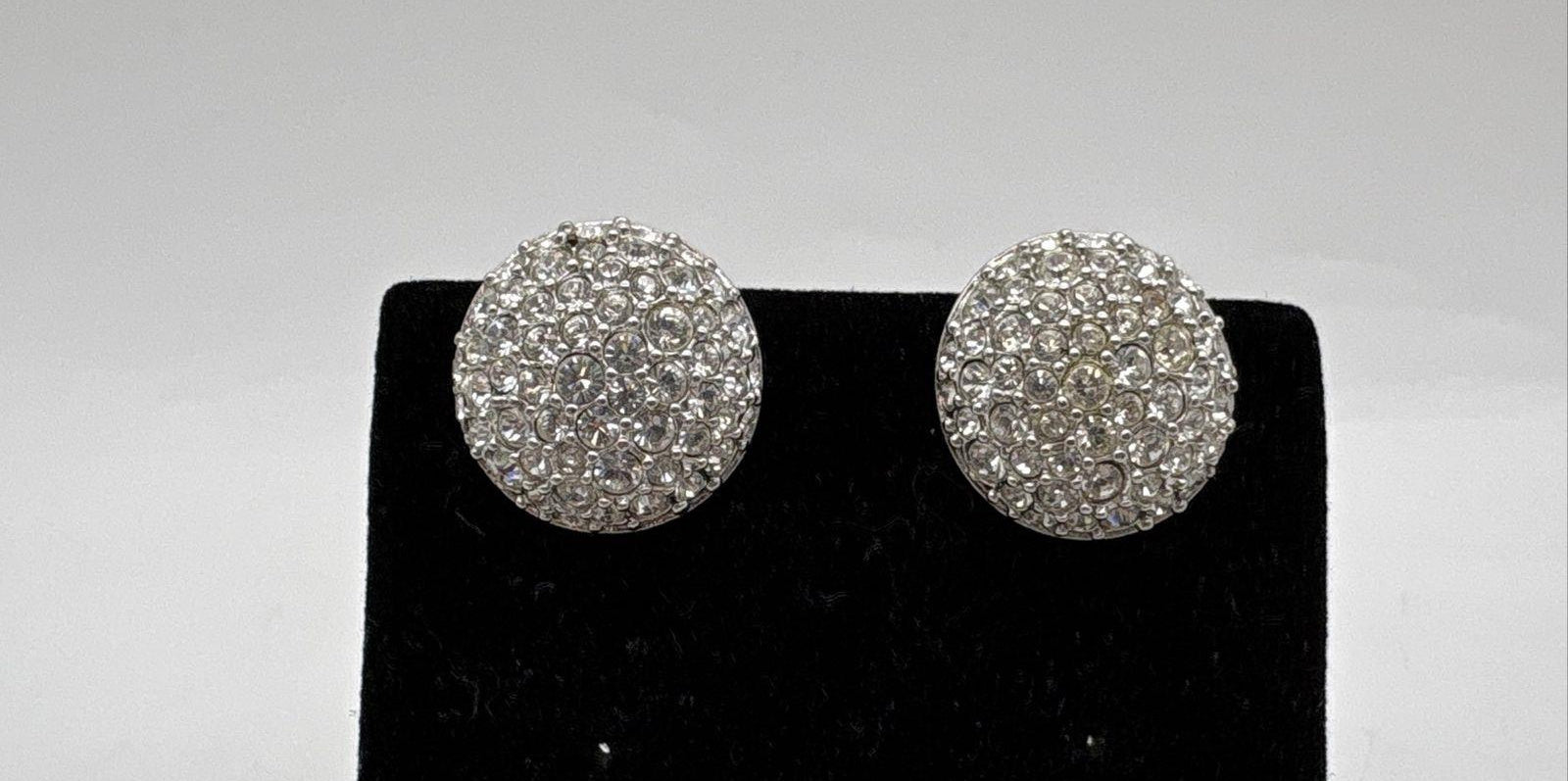 Vintage Swarovski Silver-Tone Pavé Crystal Dome Clip-On Earrings