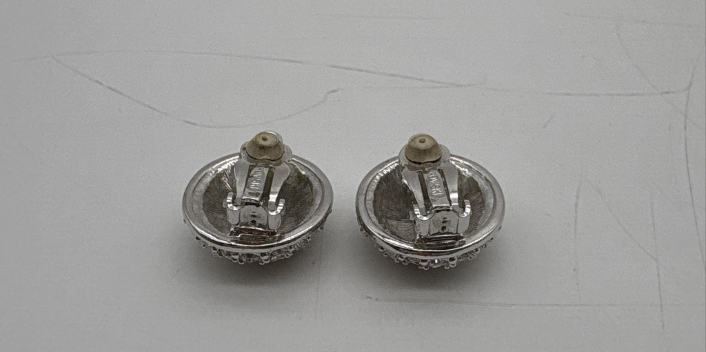 Vintage Swarovski Silver-Tone Pavé Crystal Dome Clip-On Earrings