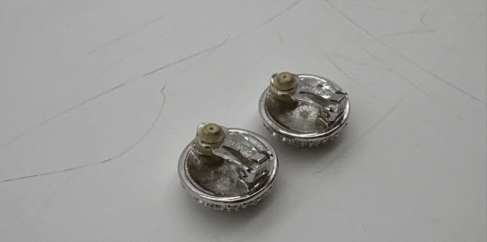 Vintage Swarovski Silver-Tone Pavé Crystal Dome Clip-On Earrings