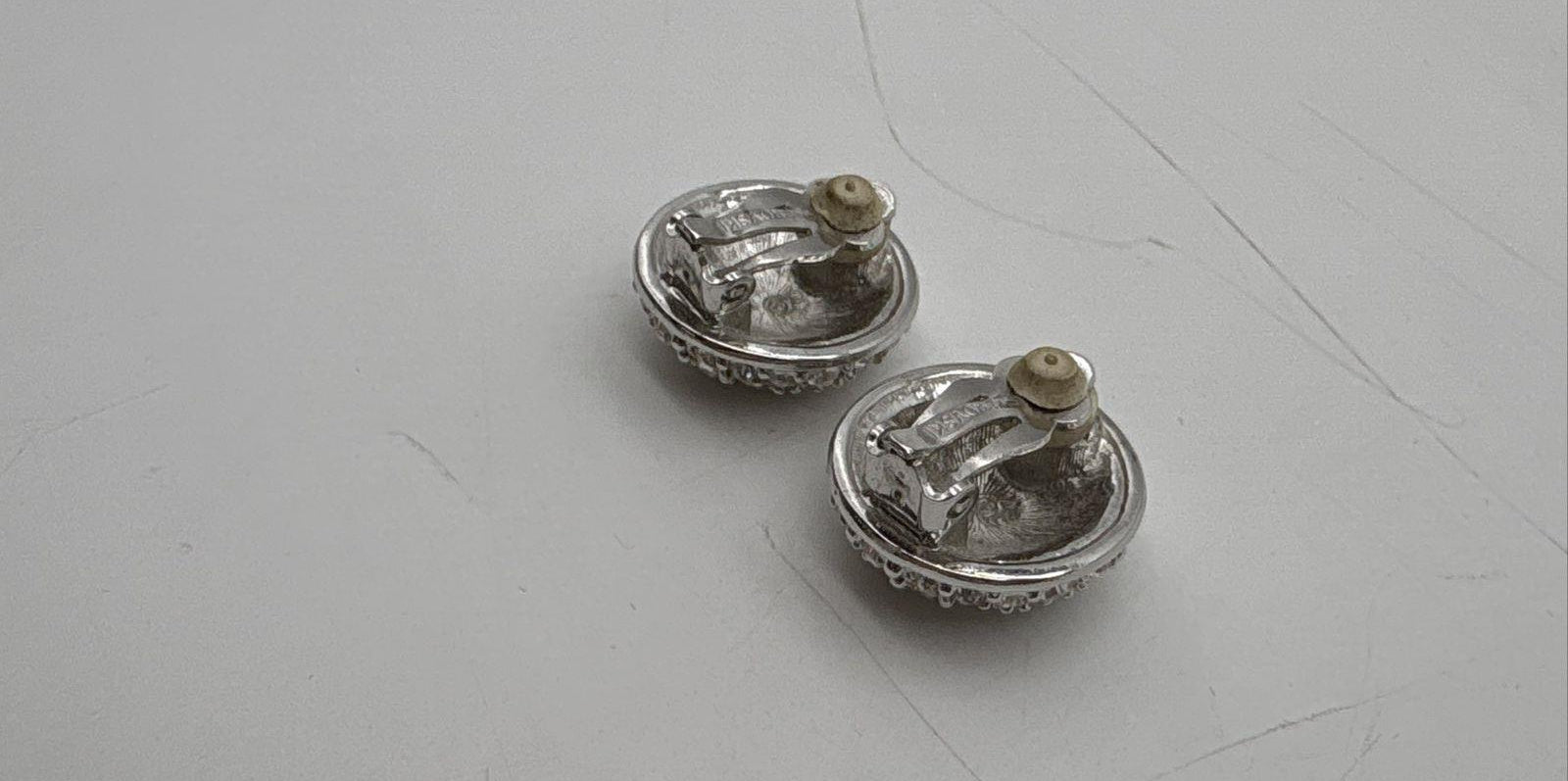 Vintage Swarovski Silver-Tone Pavé Crystal Dome Clip-On Earrings