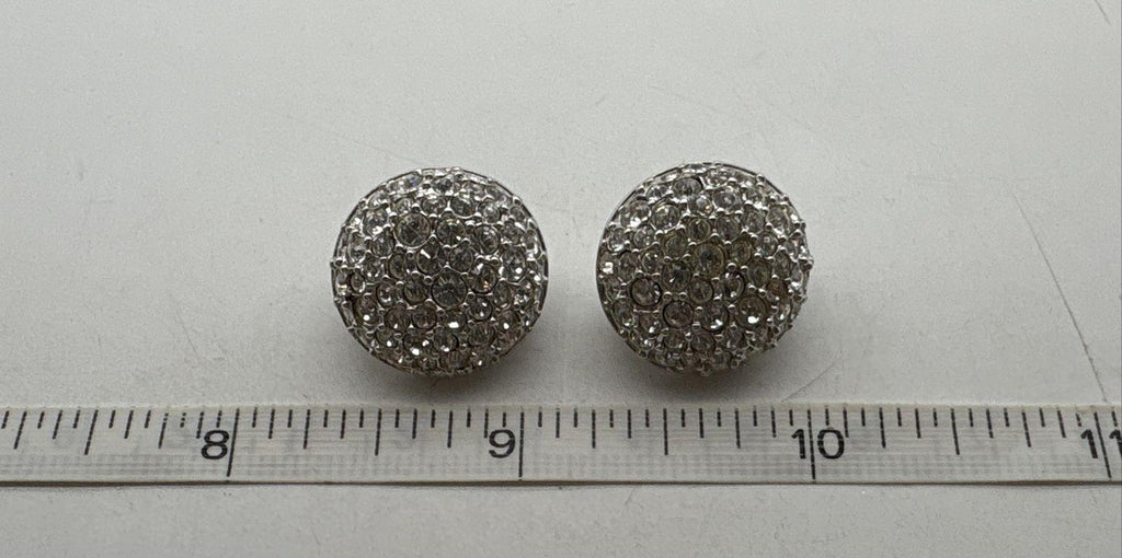 Vintage Swarovski Silver-Tone Pavé Crystal Dome Clip-On Earrings