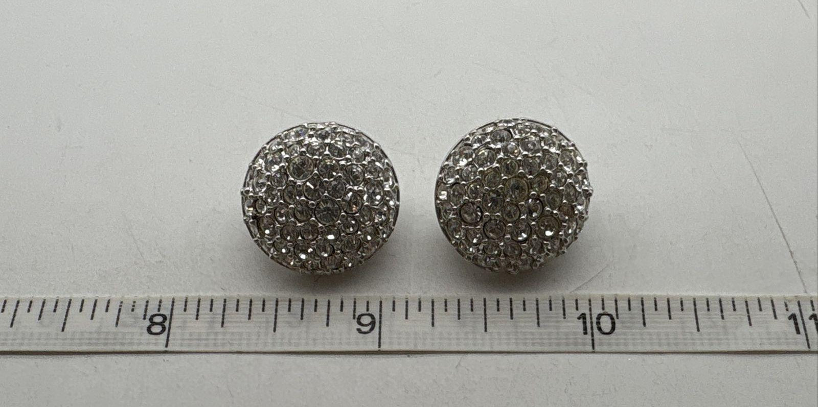 Vintage Swarovski Silver-Tone Pavé Crystal Dome Clip-On Earrings