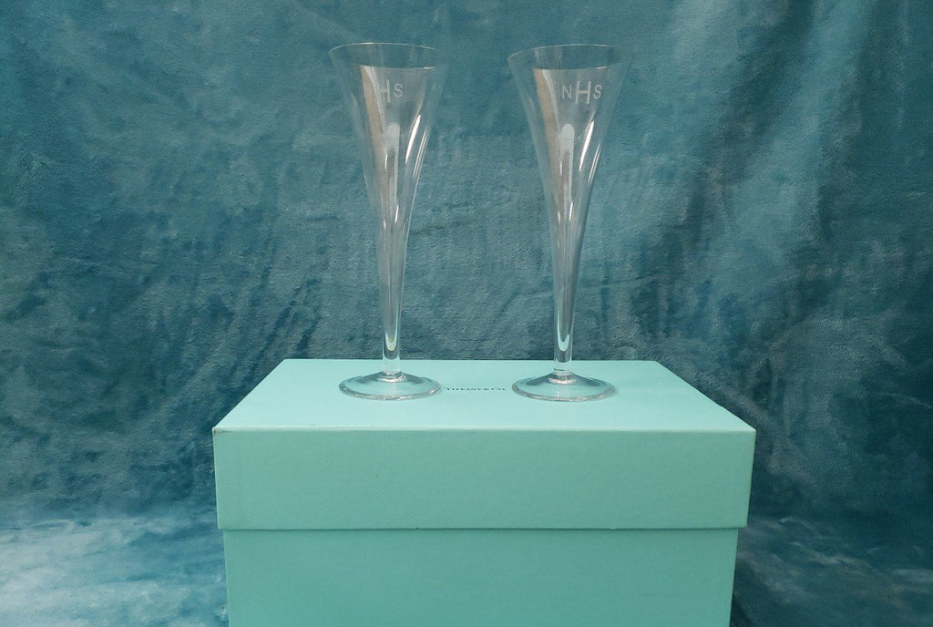 Tiffany & Co. Etched NHS Champagne Flutes, Set of 2