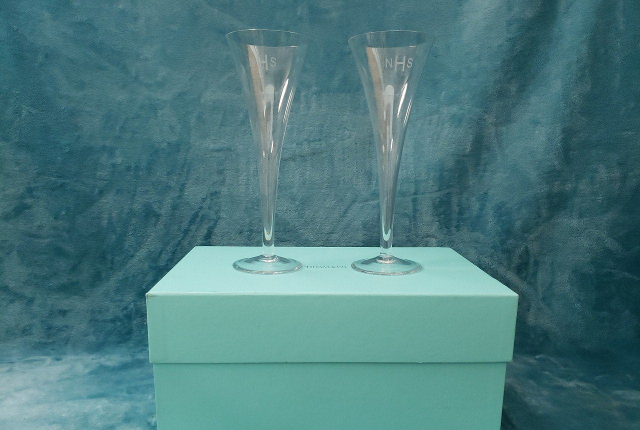 Tiffany & Co. Etched NHS Champagne Flutes, Set of 2