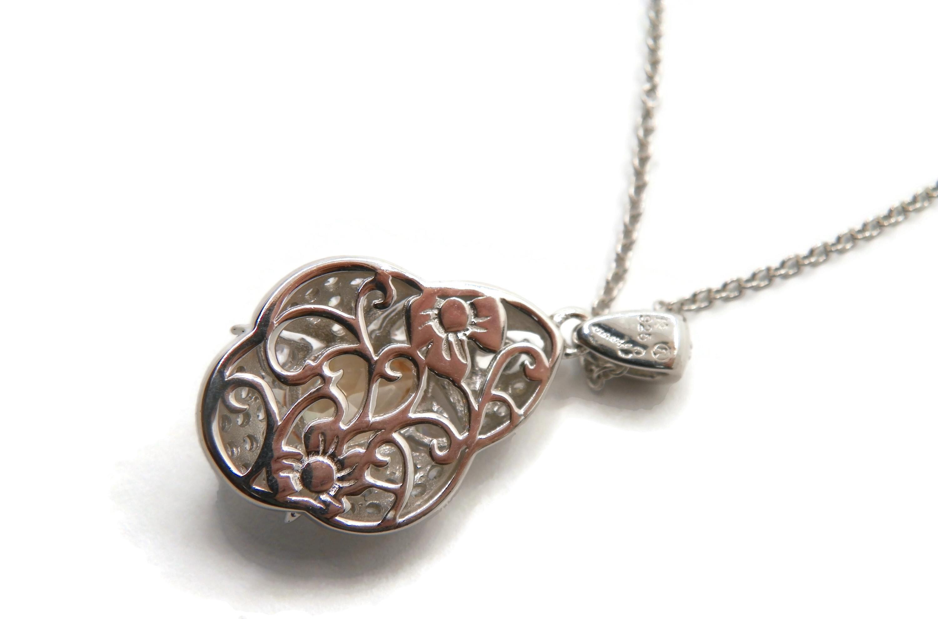 Silver-Tone Simulated Citrine Pavé Flower Pendant Necklace