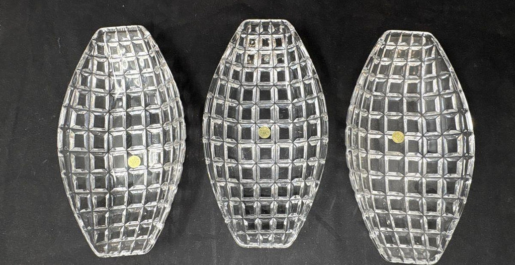 Clear Cut Glass Oval Serving Trays, Set of 3