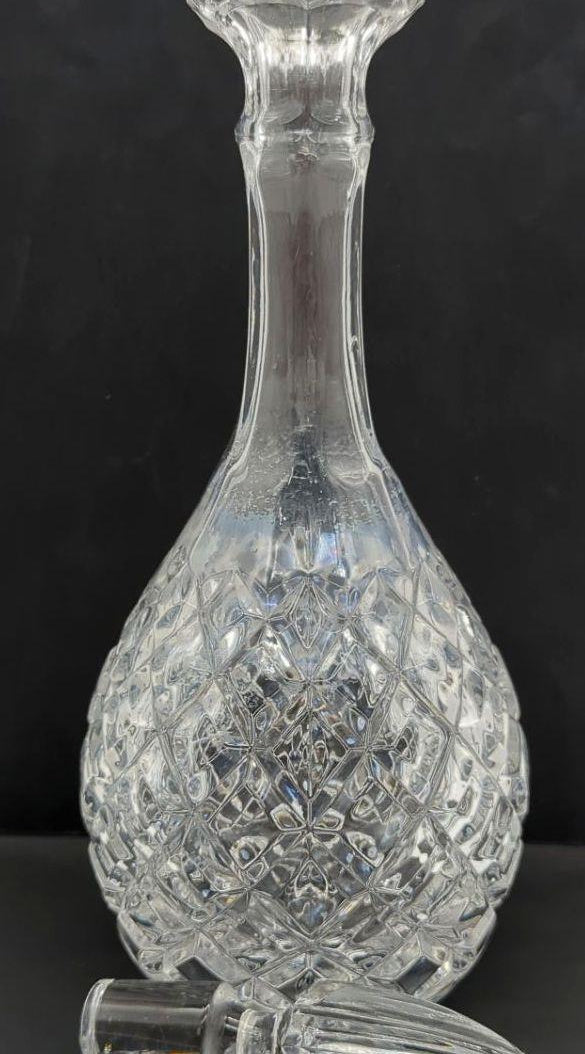 Clear Geometric Cut Glass Decanter with Stopper
