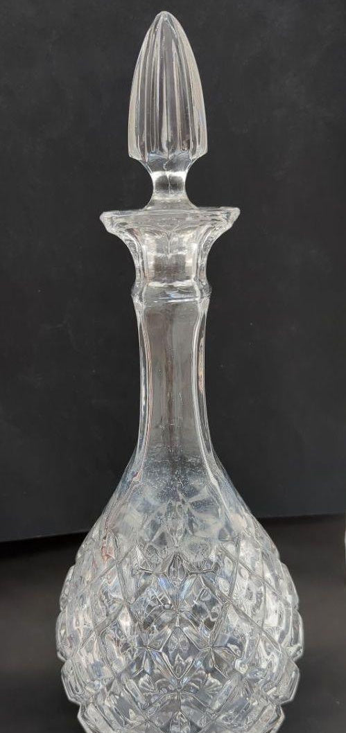 Clear Geometric Cut Glass Decanter with Stopper