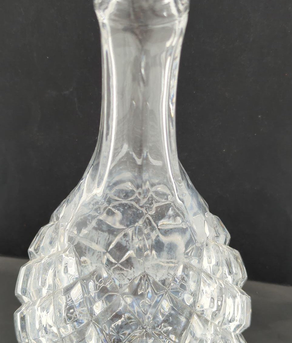 Clear Geometric Cut Glass Decanter with Stopper