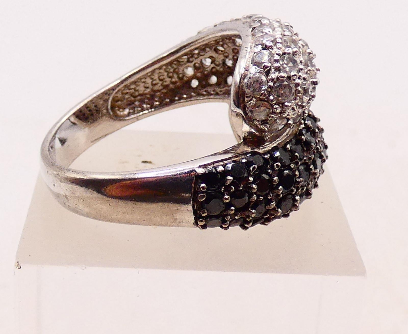 Silver Plate Cubic Zircon White/Dark Blue/Black Pave Wrap Band Sz 9 Ring 12.38g
