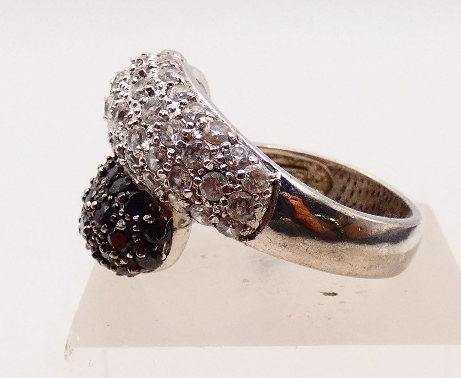 Silver Plate Cubic Zircon White/Dark Blue/Black Pave Wrap Band Sz 9 Ring 12.38g