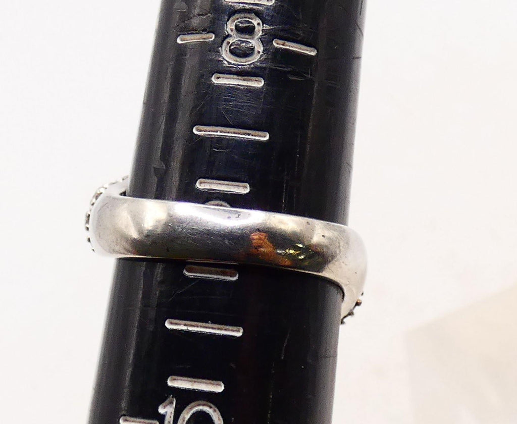 Silver Plate Cubic Zircon White/Dark Blue/Black Pave Wrap Band Sz 9 Ring 12.38g